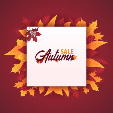 Sonbahar yaprakları satış veya promosyon posteri ve çerçeve belgesi veya web afiş alışveriş için arka plan. Vektör çizim şablonu.