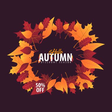 Sonbahar yaprakları satış veya promosyon posteri ve çerçeve belgesi veya web afiş alışveriş için arka plan. Vektör çizim şablonu.