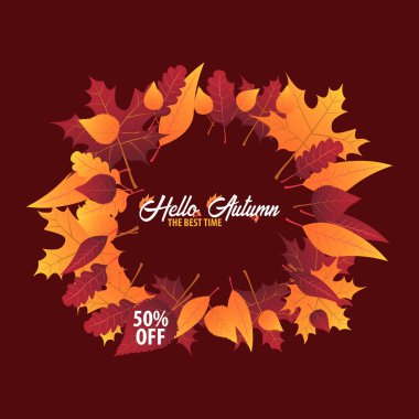 Sonbahar yaprakları satış veya promosyon posteri ve çerçeve belgesi veya web afiş alışveriş için arka plan. Vektör çizim şablonu.