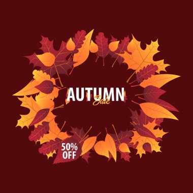 Sonbahar yaprakları satış veya promosyon posteri ve çerçeve belgesi veya web afiş alışveriş için arka plan. Vektör çizim şablonu.