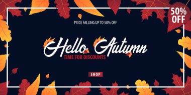 Sonbahar yaprakları satış veya promosyon posteri ve çerçeve belgesi veya web afiş alışveriş için arka plan. Vektör çizim şablonu.