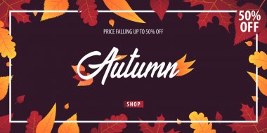 Sonbahar yaprakları satış veya promosyon posteri ve çerçeve belgesi veya web afiş alışveriş için arka plan. Vektör çizim şablonu.