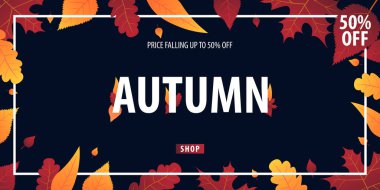Sonbahar yaprakları satış veya promosyon posteri ve çerçeve belgesi veya web afiş alışveriş için arka plan. Vektör çizim şablonu.