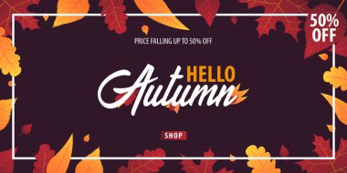Sonbahar yaprakları satış veya promosyon posteri ve çerçeve belgesi veya web afiş alışveriş için arka plan. Vektör çizim şablonu.