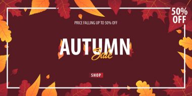 Sonbahar yaprakları satış veya promosyon posteri ve çerçeve belgesi veya web afiş alışveriş için arka plan. Vektör çizim şablonu.