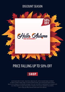 Sonbahar yaprakları satış veya promosyon posteri ve çerçeve belgesi veya web afiş alışveriş için arka plan. Vektör çizim şablonu.