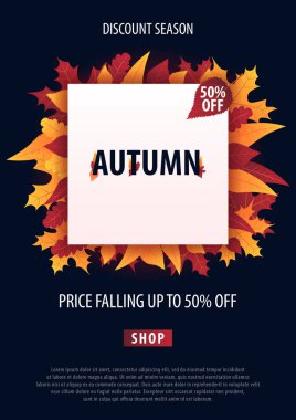 Sonbahar yaprakları satış veya promosyon posteri ve çerçeve belgesi veya web afiş alışveriş için arka plan. Vektör çizim şablonu.