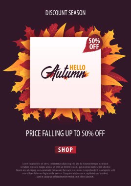 Sonbahar yaprakları satış veya promosyon posteri ve çerçeve belgesi veya web afiş alışveriş için arka plan. Vektör çizim şablonu.