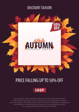 Sonbahar yaprakları satış veya promosyon posteri ve çerçeve belgesi veya web afiş alışveriş için arka plan. Vektör çizim şablonu.