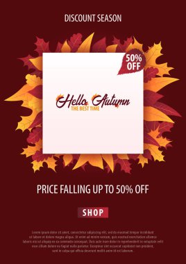 Sonbahar yaprakları satış veya promosyon posteri ve çerçeve belgesi veya web afiş alışveriş için arka plan. Vektör çizim şablonu.