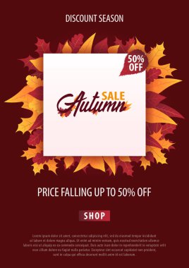 Sonbahar yaprakları satış veya promosyon posteri ve çerçeve belgesi veya web afiş alışveriş için arka plan. Vektör çizim şablonu.