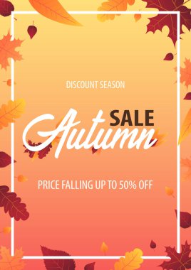 Sonbahar yaprakları satış veya promosyon posteri ve çerçeve belgesi veya web afiş alışveriş için arka plan. Vektör çizim şablonu.