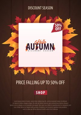 Sonbahar yaprakları satış veya promosyon posteri ve çerçeve belgesi veya web afiş alışveriş için arka plan. Vektör çizim şablonu.