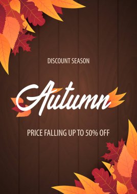 Sonbahar yaprakları satış veya promosyon posteri ve çerçeve belgesi veya web afiş alışveriş için arka plan. Vektör çizim şablonu.