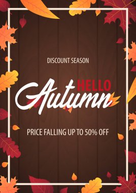 Sonbahar yaprakları satış veya promosyon posteri ve çerçeve belgesi veya web afiş alışveriş için arka plan. Vektör çizim şablonu.