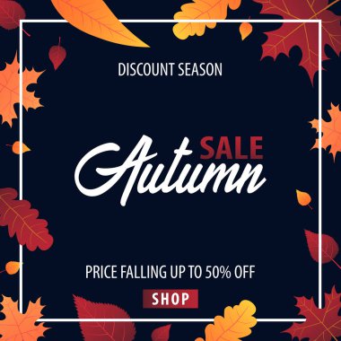 Sonbahar yaprakları satış veya promosyon posteri ve çerçeve belgesi veya web afiş alışveriş için arka plan. Vektör çizim şablonu.