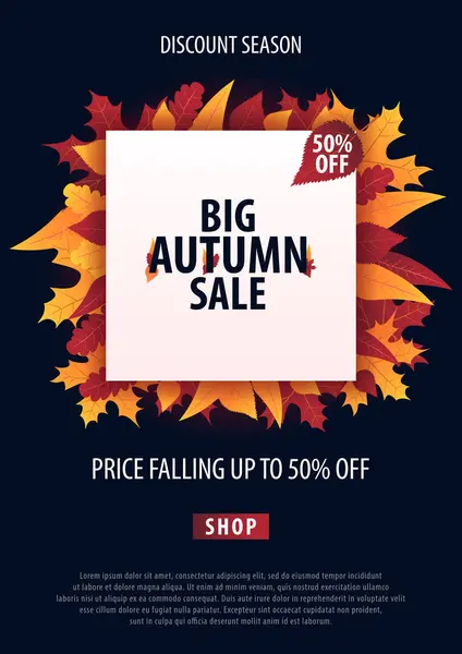 Sonbahar yaprakları satış veya promosyon posteri ve çerçeve belgesi veya web afiş alışveriş için arka plan. Vektör çizim şablonu.