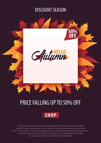 Sonbahar yaprakları satış veya promosyon posteri ve çerçeve belgesi veya web afiş alışveriş için arka plan. Vektör çizim şablonu.