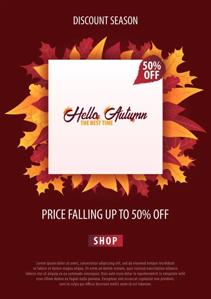 Sonbahar yaprakları satış veya promosyon posteri ve çerçeve belgesi veya web afiş alışveriş için arka plan. Vektör çizim şablonu.