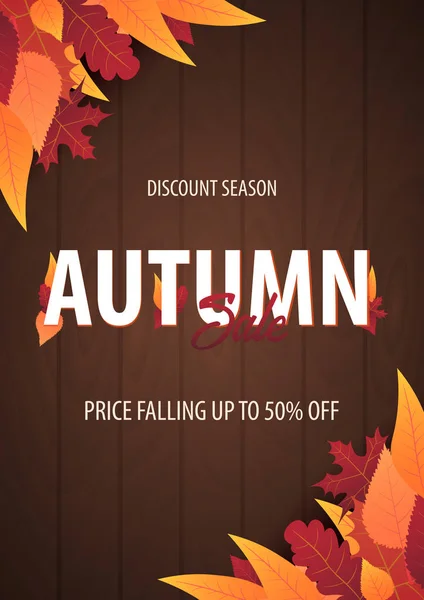 Fondo de otoño con hojas para la venta de compras o cartel promocional y folleto marco o banner web. Plantilla ilustrativa vectorial . — Vector de stock