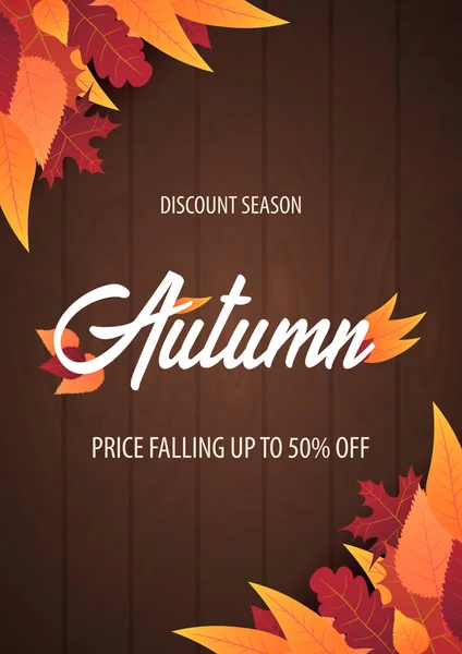 Fondo de otoño con hojas para la venta de compras o cartel promocional y folleto marco o banner web. Plantilla ilustrativa vectorial . — Vector de stock