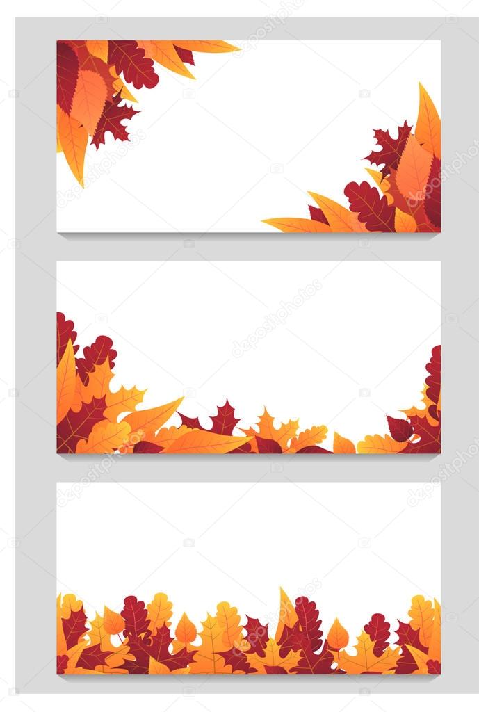 Set of Autumn Background with leaves for shopping sale or promo poster and frame leaflet or web banner. Vector illustration template.