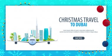 Noel Seyahat Dubai, Birleşik Arap Emirlikleri. Kış seyahat. Vektör çizim.