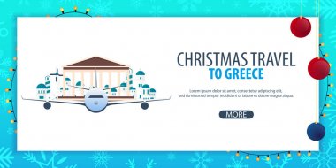 Noel seyahat Greece. Kış seyahat. Vektör çizim.