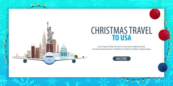 Різдвяні подорожі до США, Нью-Йорк. Зимових подорожей. Векторні ілюстрації. — стоковий вектор