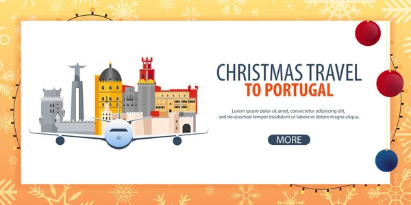 Viaje de Navidad a Portugal. Viajes de invierno. Ilustración vectorial . — Archivo Imágenes Vectoriales