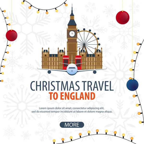 Boże Narodzenie podróży do Anglii, Londynu. Zimowych podróży. Ilustracja wektorowa. — Wektor stockowy