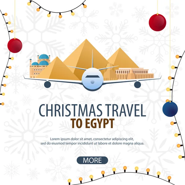 Noel Seyahat Mısır'a. Kış seyahat. Vektör çizim. — Stok Vektör