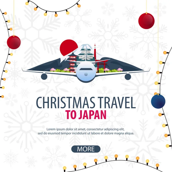 Noel seyahat Japan. Kış seyahat. Vektör çizim.