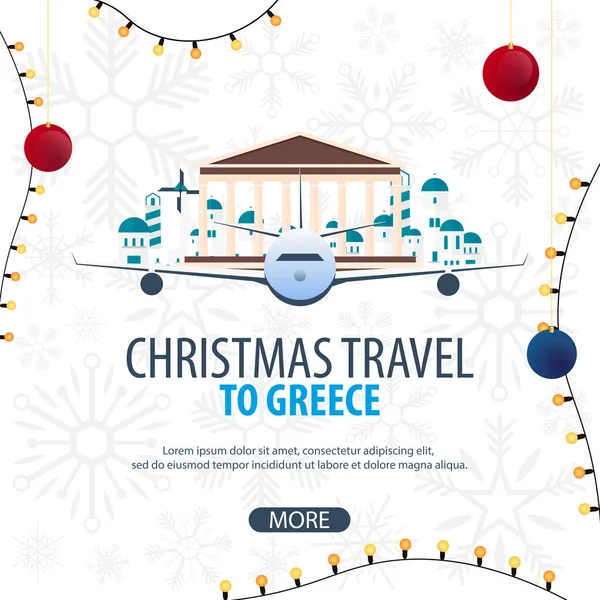 Noel seyahat Greece. Kış seyahat. Vektör çizim.