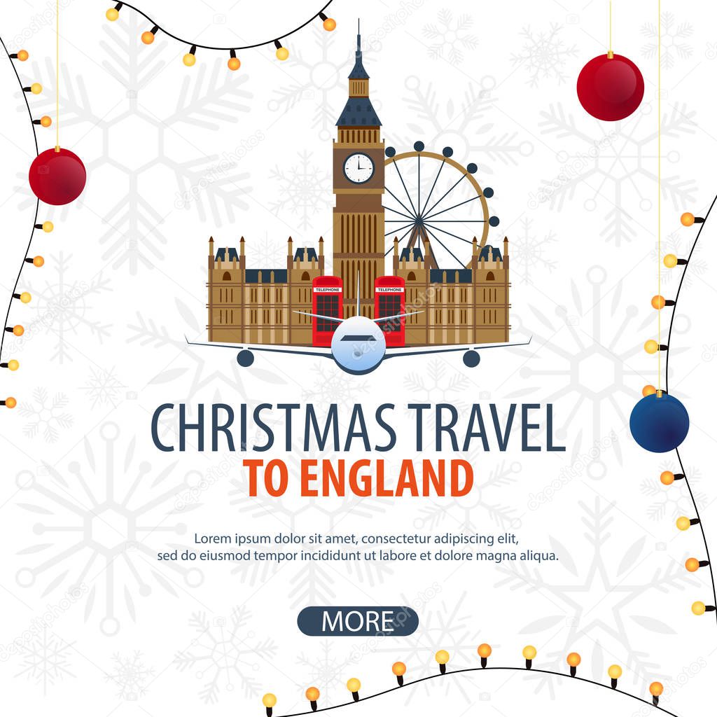 Christmas Travel to England, London. Winter travel. Vector illustration.