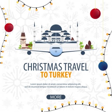 Noel seyahat Türkiye'ye. Kış seyahat. Vektör çizim.
