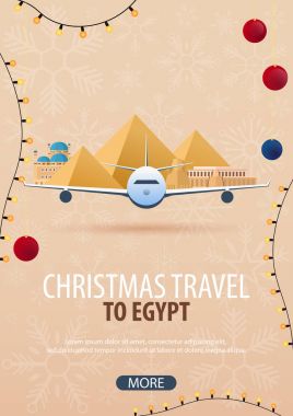 Noel Seyahat Mısır'a. Kış seyahat. Vektör çizim.