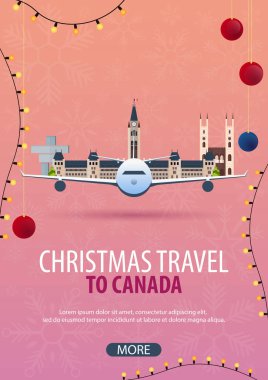 Noel seyahat Kanada. Kış seyahat. Vektör çizim.