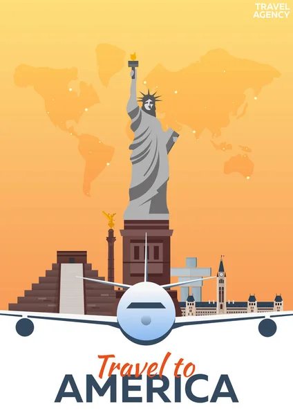 Viajar a América, Nueva York. Ilustración de viaje vectorial . — Vector de stock