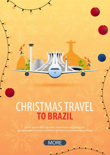 Brezilya, Rio de Janeiro Noel seyahat. Kış seyahat. Vektör çizim.
