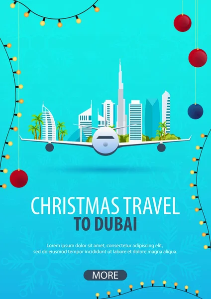Christmas Travel to Dubai, UAE. Winter travel. Vector illustration. — Stock Vector