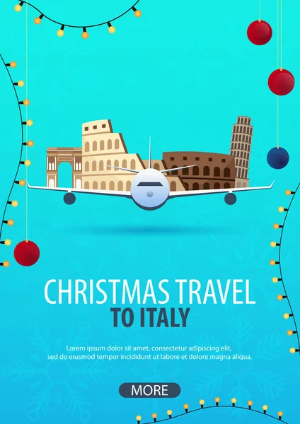 İtalya, Roma Noel seyahat. Kış seyahat. Vektör çizim. — Stok Vektör