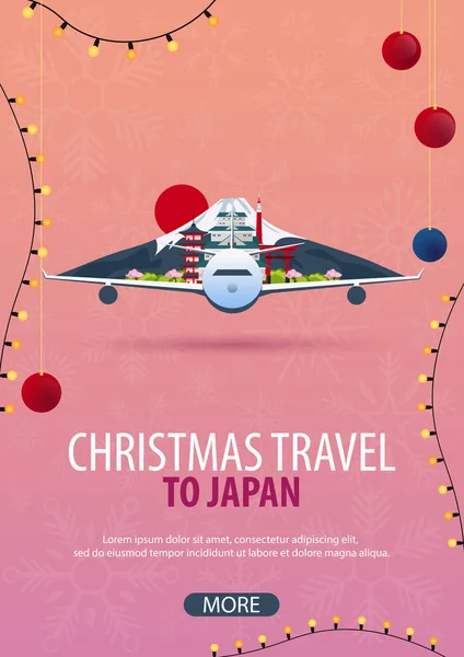 Voyage de Noël au Japon. Voyage d'hiver. Illustration vectorielle . — Image vectorielle