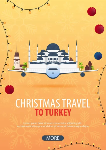 Noel seyahat Türkiye'ye. Kış seyahat. Vektör çizim.