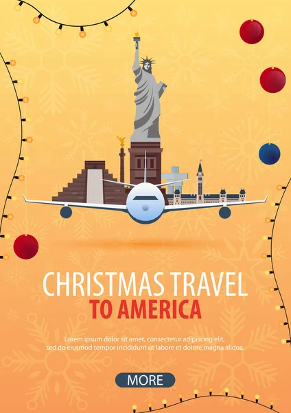 Amerika Noel seyahat. ABD, Meksika, Kanada. Kış seyahat. Vektör çizim.