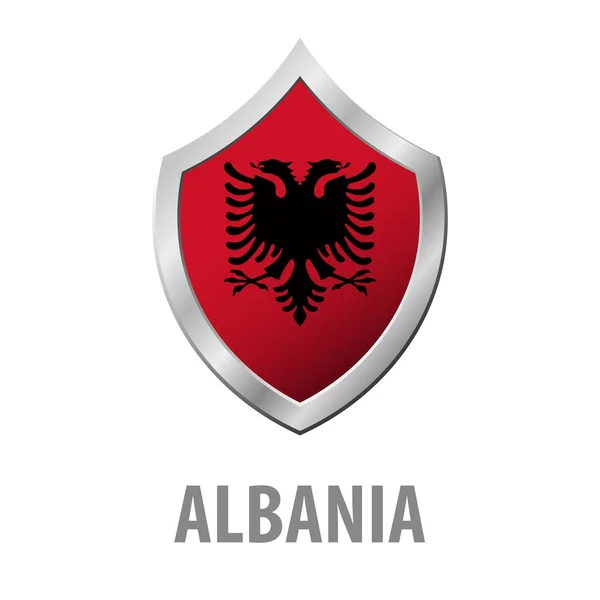 Vlag van Albanië op glanzend metaal schild vectorillustratie. — Stockvector