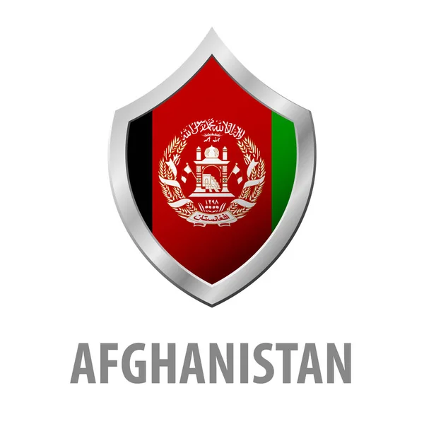Afghanistan flag on metal shiny shield vector illustration. — Stock Vector
