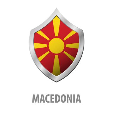 Makedonya bayrağı parlak vektör çizim kalkan.
