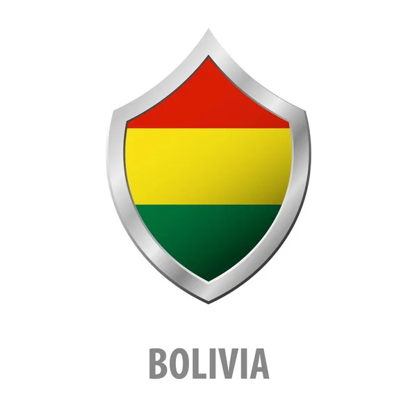 Drapeau Bolivie sur métal brillant illustration vectorielle bouclier . — Image vectorielle