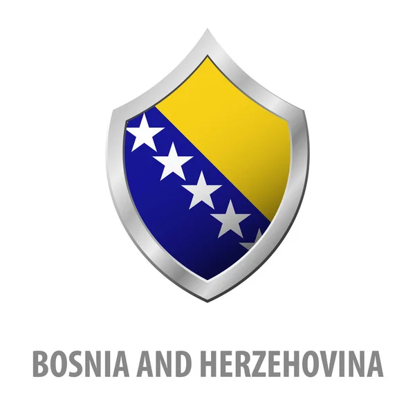 Bosnië en Herzehovina vlag op glanzend metaal schild vectorillustratie. — Stockvector